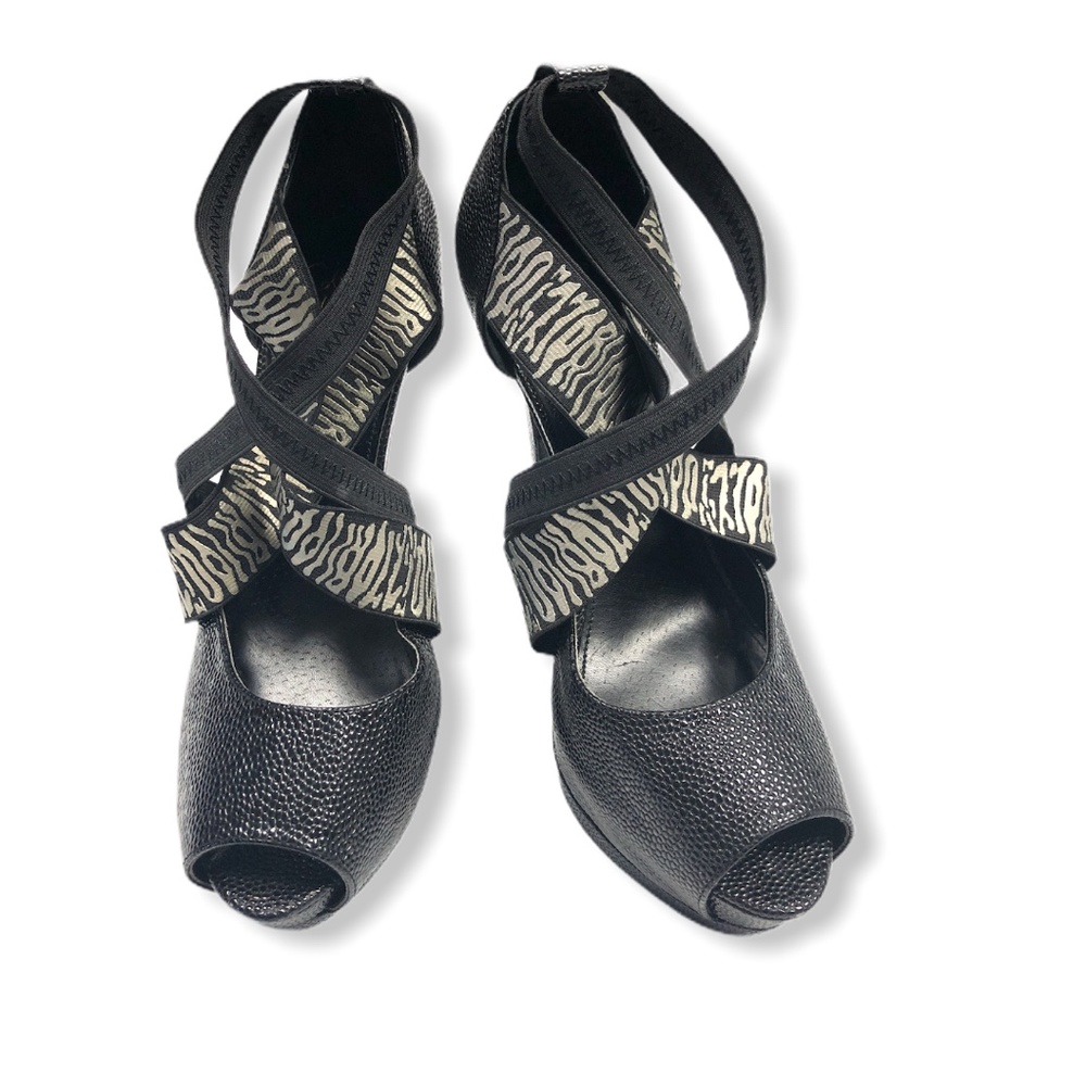 Black Colin Stuart Open Toe Strappy Platforms 7b - image 2